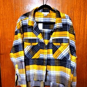 Madrag Etched Plaid Button Down Top